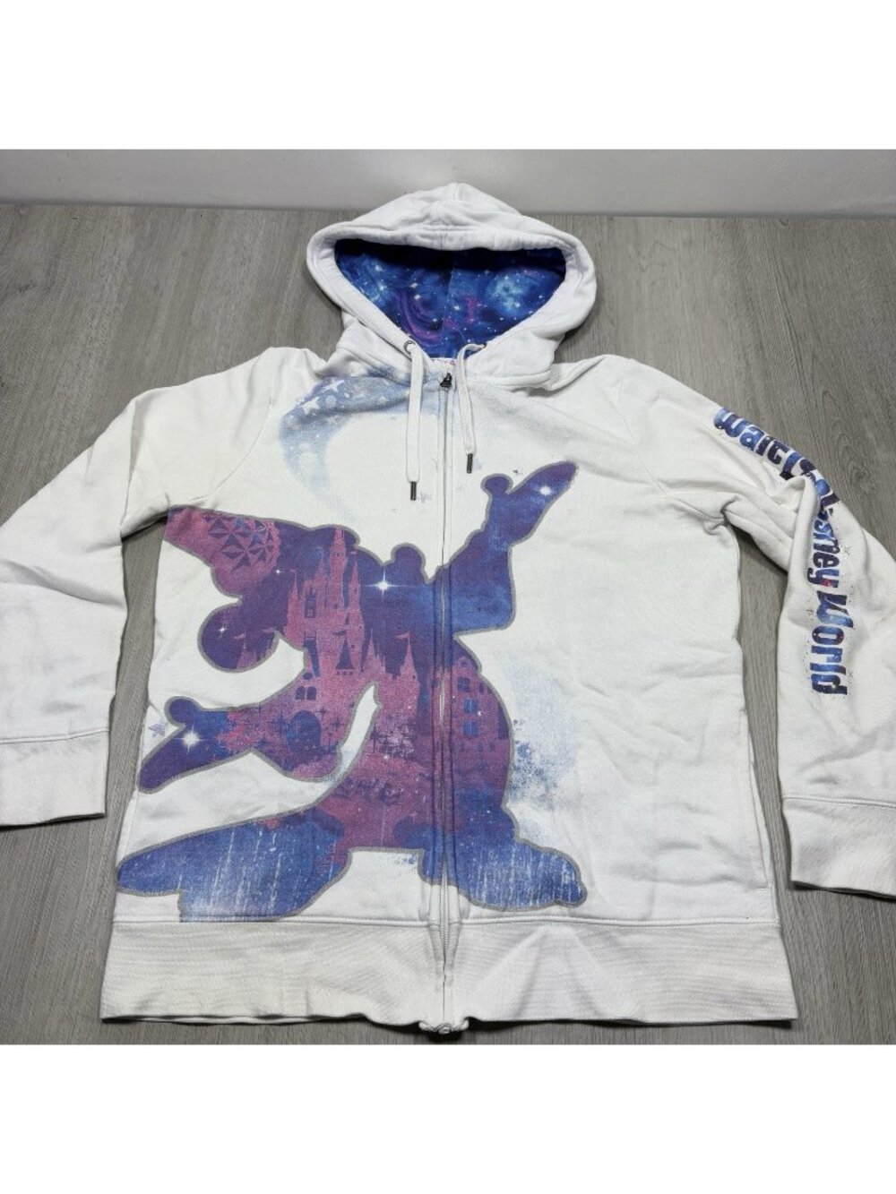 Disney Women's L white Hoodie 2017 Sorcerer Mickey Mouse Full Zip Sweatshirt